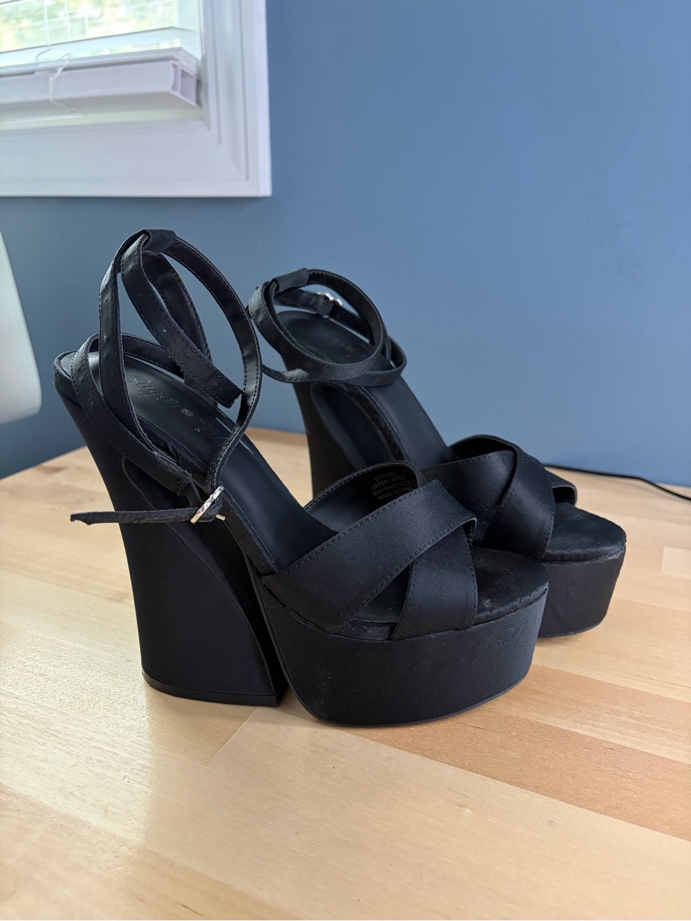 Dolls Kill Sugar Thrillz Black Satin Platform Curved Heel